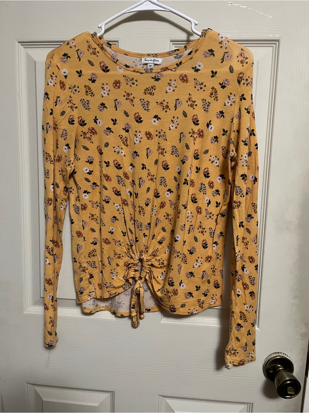 love, Fire Mustard Yellow Floral Scoop Neck Top